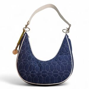 Chelsey Henry Quilted Cotton & Leather Crescent Hobo Saddle Shoulder Bag